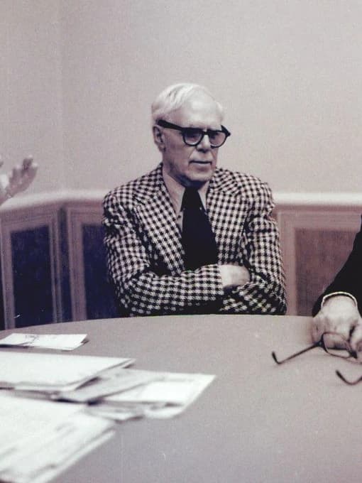 Photograph of Martin Gardner at a CSICOP meeting, 1979