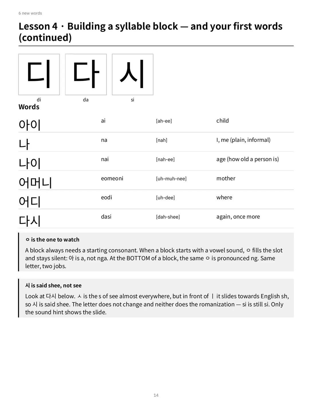 Korean Hangul Handwriting Workbook — page 14